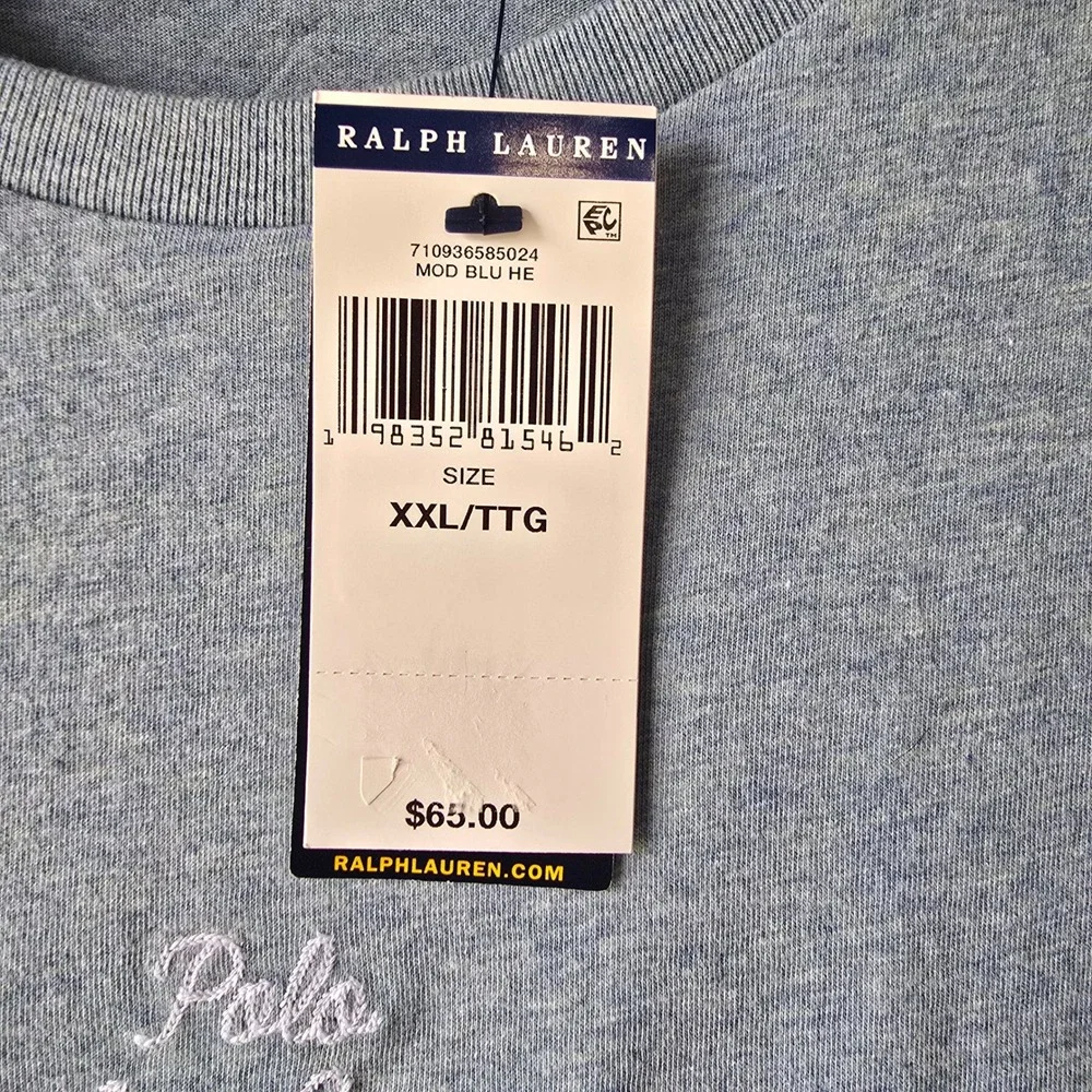 Polo Ralph Lauren Mens XXL Mod Blue Heather Script Logo‎ Classic Fit T-Shirt NWT